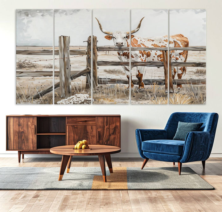 Abstract Texas Longhorn Cow Wall Art Canvas Print