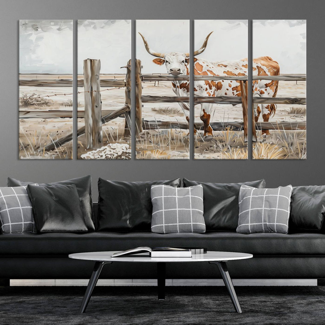 Abstract Texas Longhorn Cow Wall Art Canvas Print