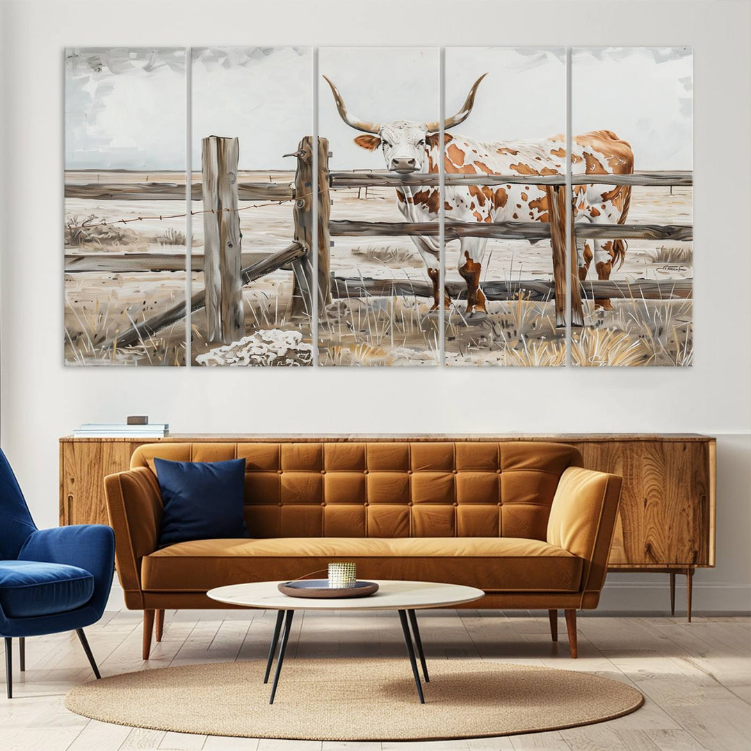 Abstract Texas Longhorn Cow Wall Art Canvas Print