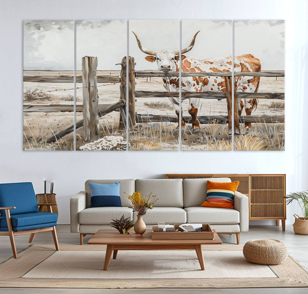 Abstract Texas Longhorn Cow Wall Art Canvas Print