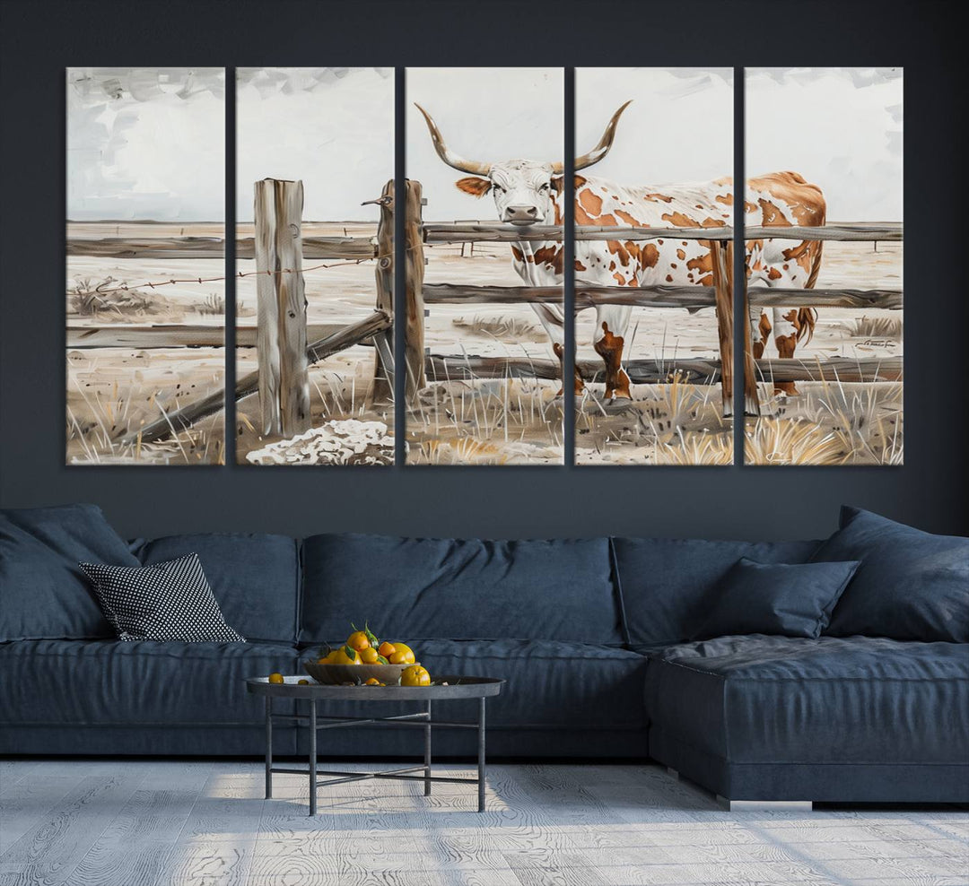 Abstract Texas Longhorn Cow Wall Art Canvas Print