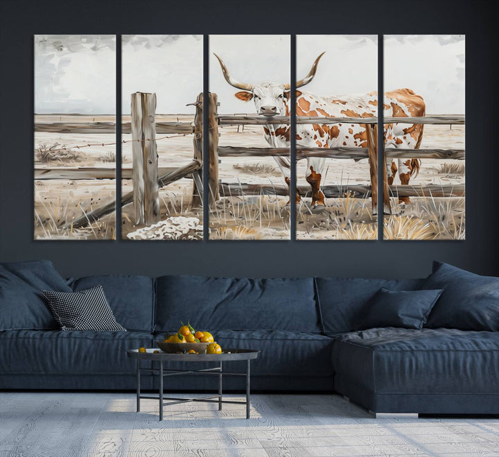 Abstract Texas Longhorn Cow Wall Art Canvas Print