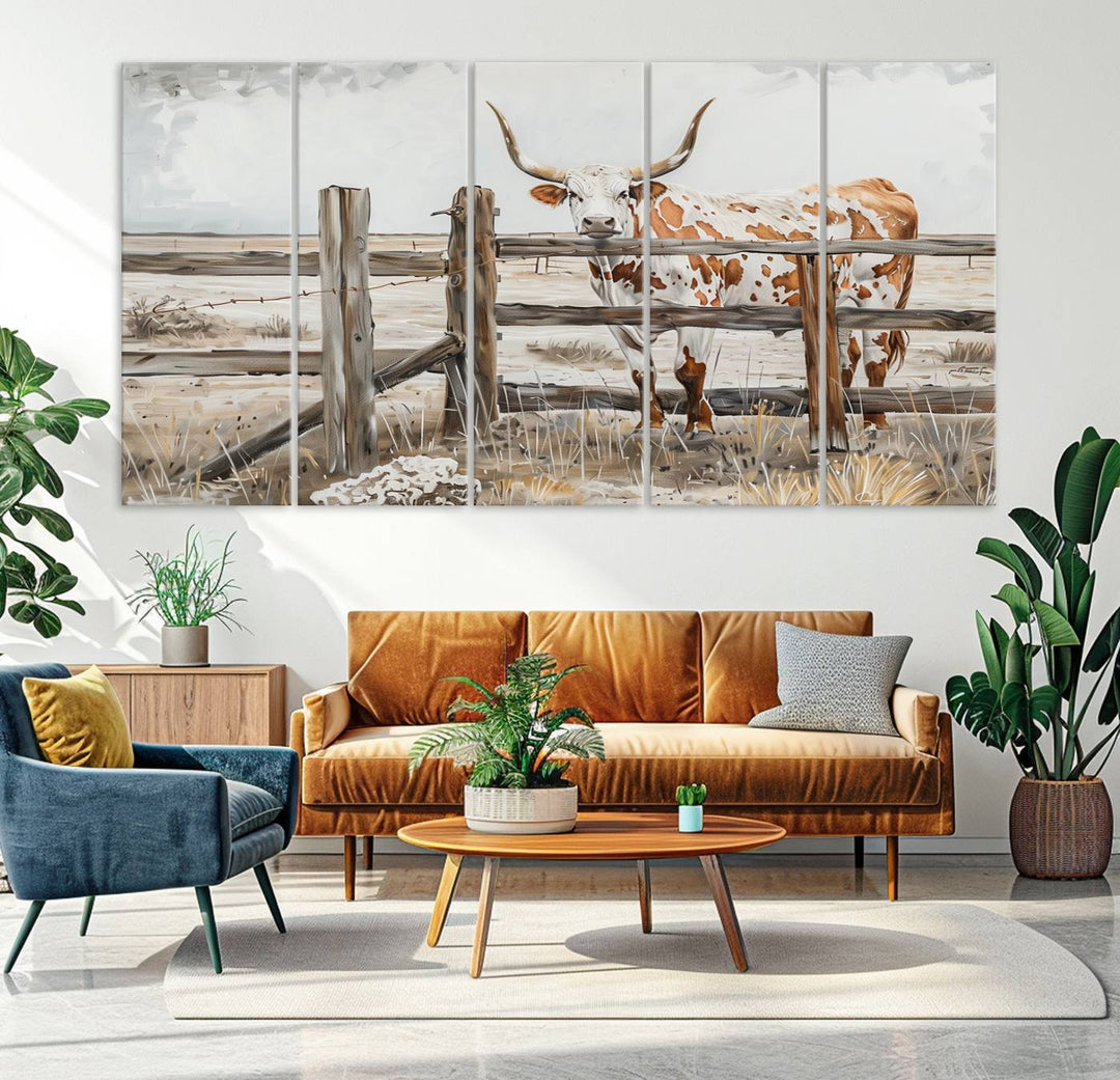 Abstract Texas Longhorn Cow Wall Art Canvas Print