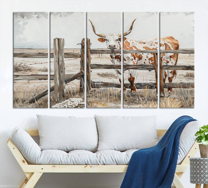 Abstract Texas Longhorn Cow Wall Art Canvas Print