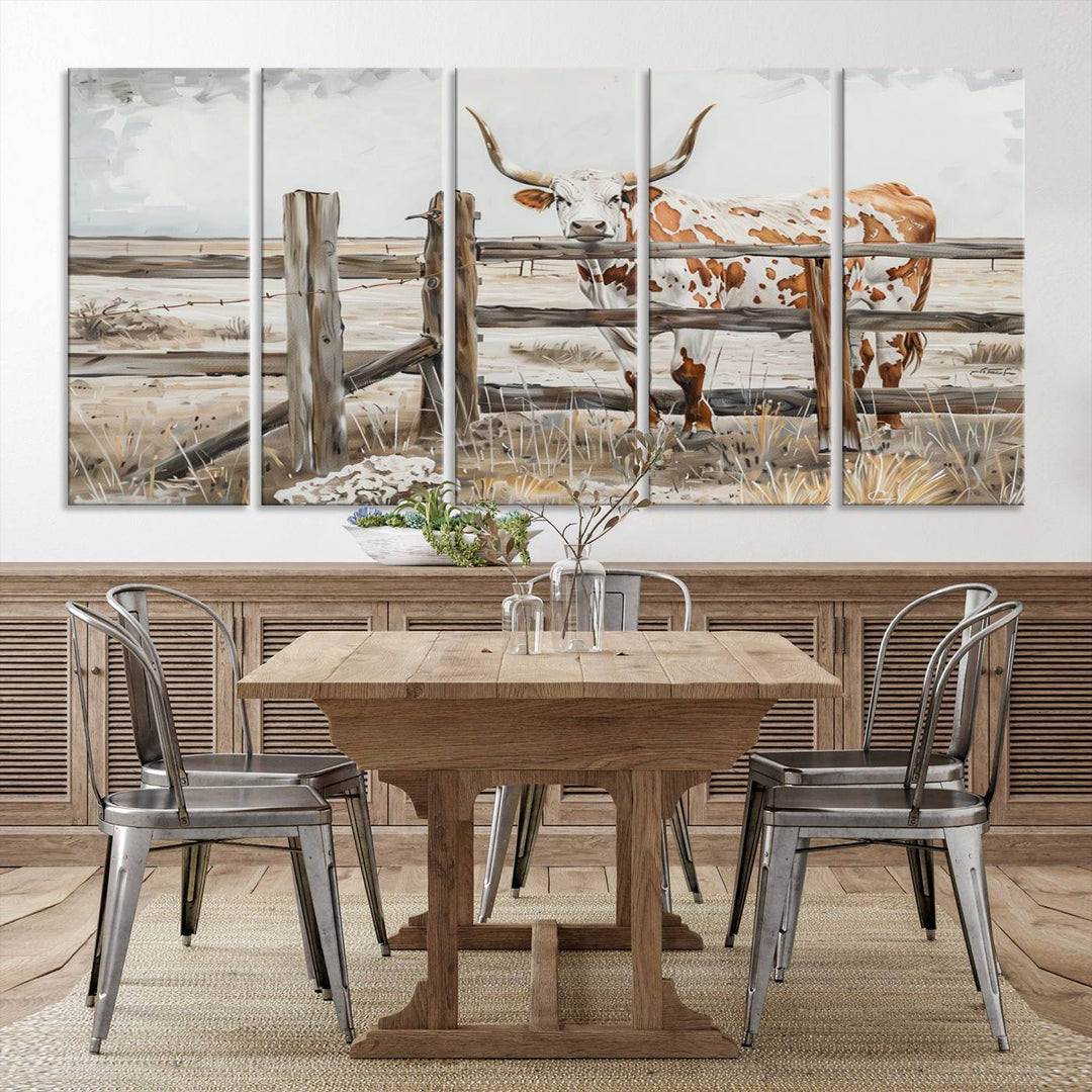 Abstract Texas Longhorn Cow Wall Art Canvas Print