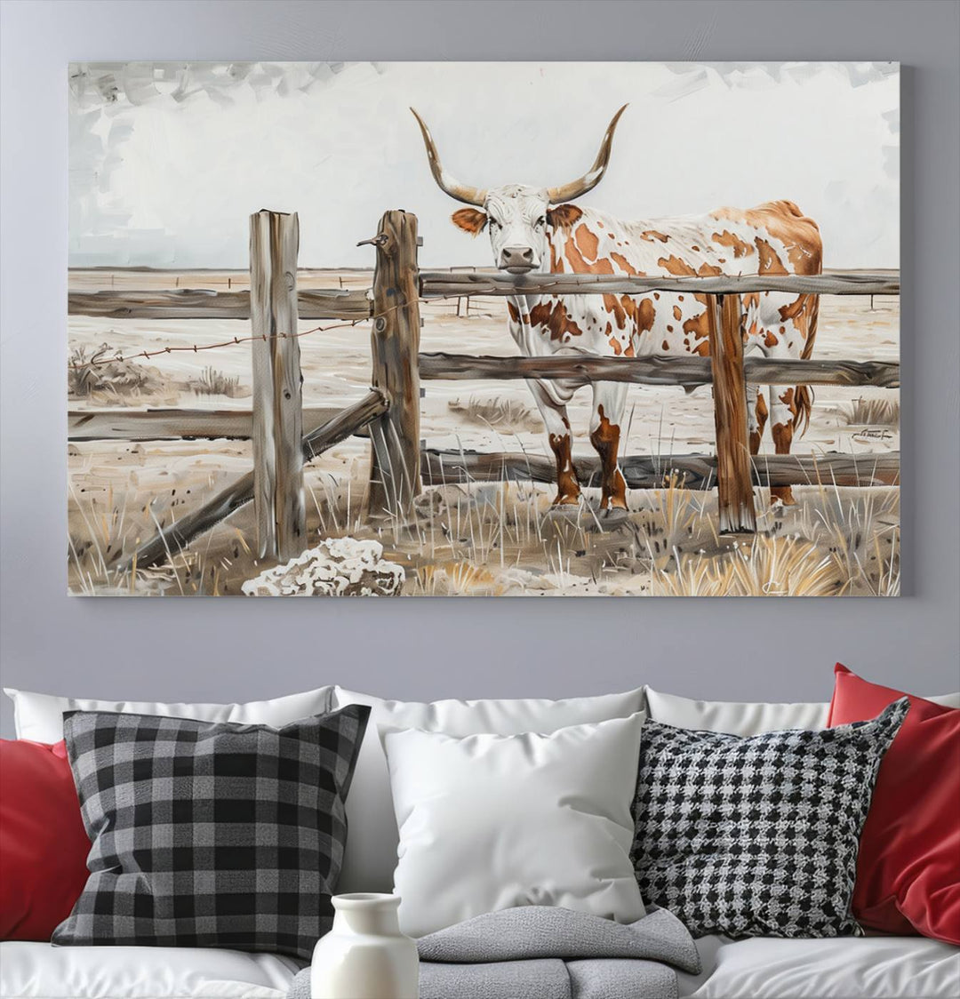 Abstract Texas Longhorn Cow Wall Art Canvas Print