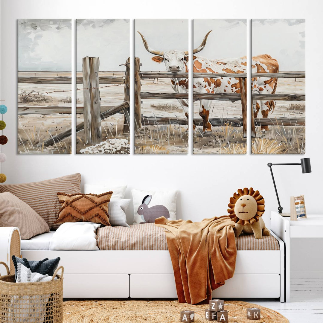 Abstract Texas Longhorn Cow Wall Art Canvas Print