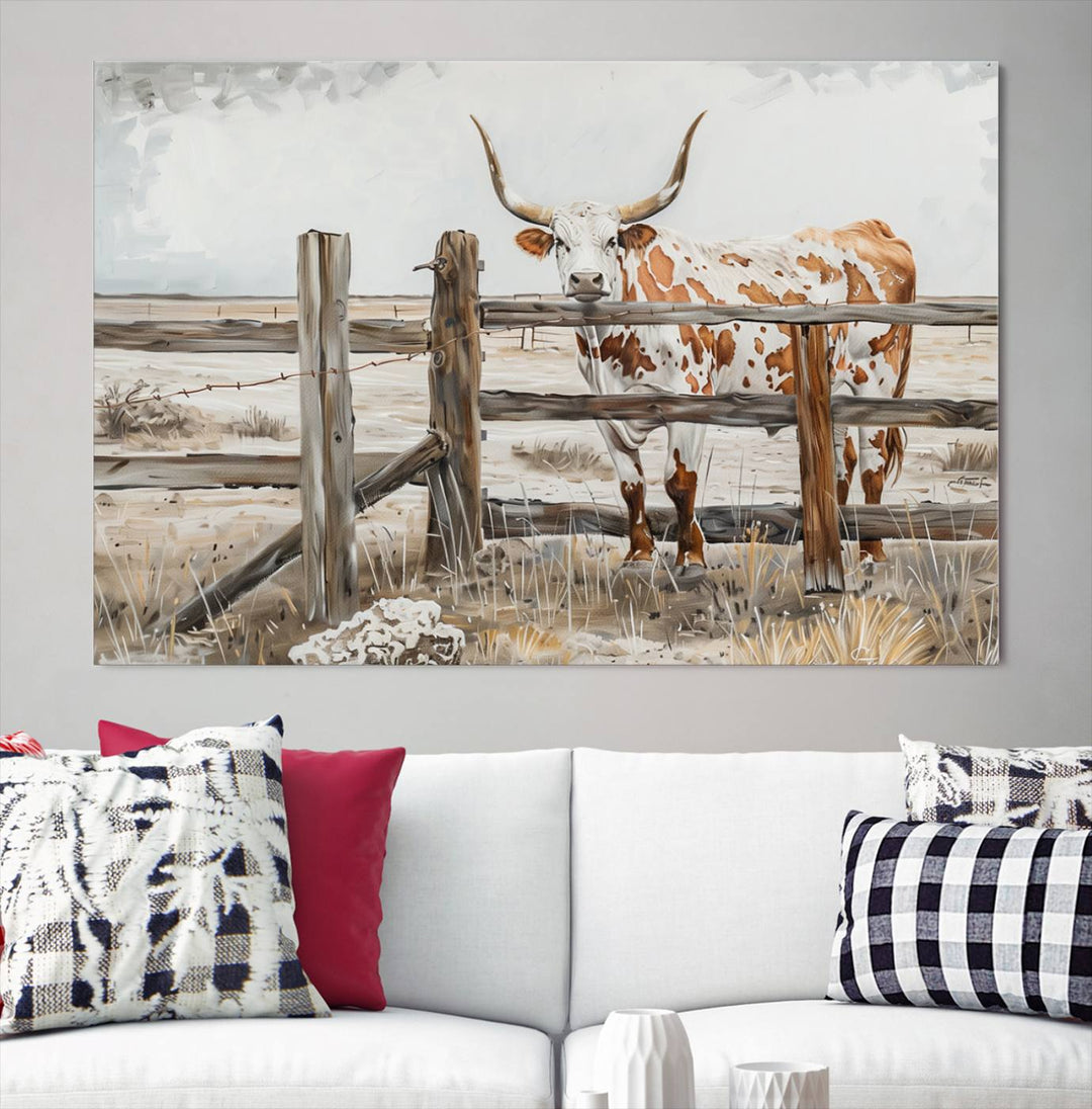 Abstract Texas Longhorn Cow Wall Art Canvas Print