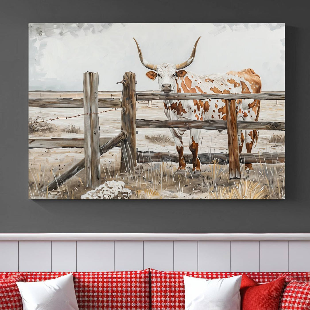 Abstract Texas Longhorn Cow Wall Art Canvas Print