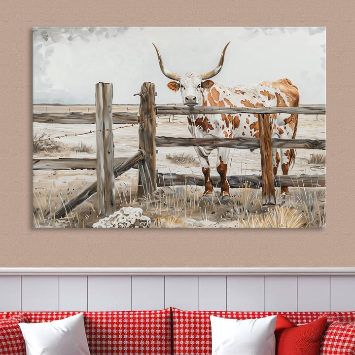 Abstract Texas Longhorn Cow Wall Art Canvas Print