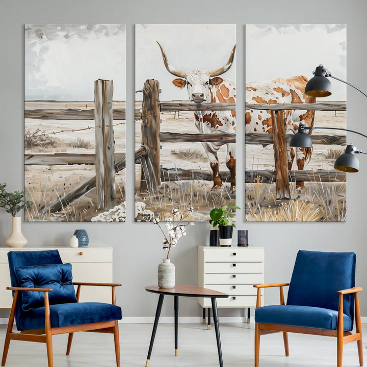 Abstract Texas Longhorn Cow Wall Art Canvas Print