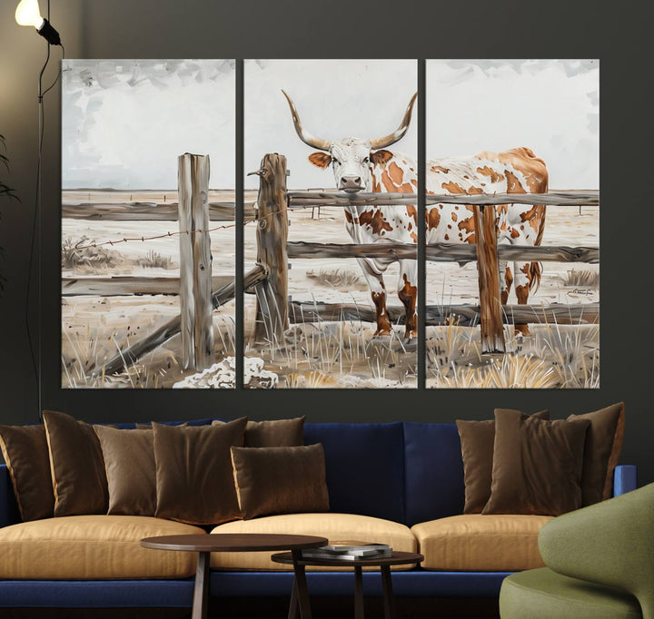 Abstract Texas Longhorn Cow Wall Art Canvas Print