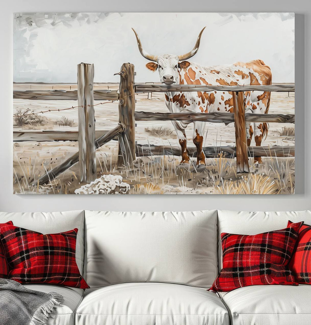 Abstract Texas Longhorn Cow Wall Art Canvas Print