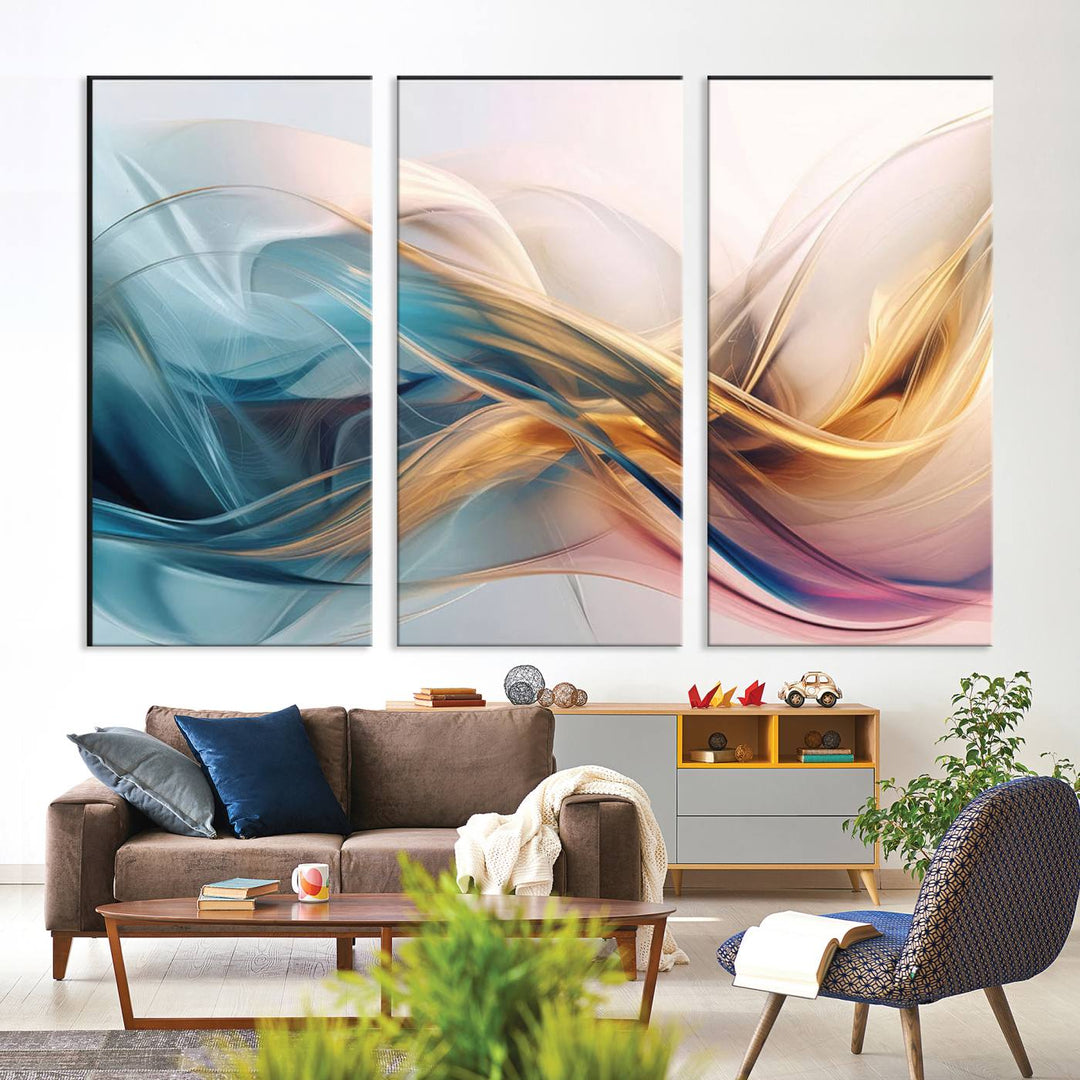 Abstract Turquoise Yellow Wall Art Canvas Print