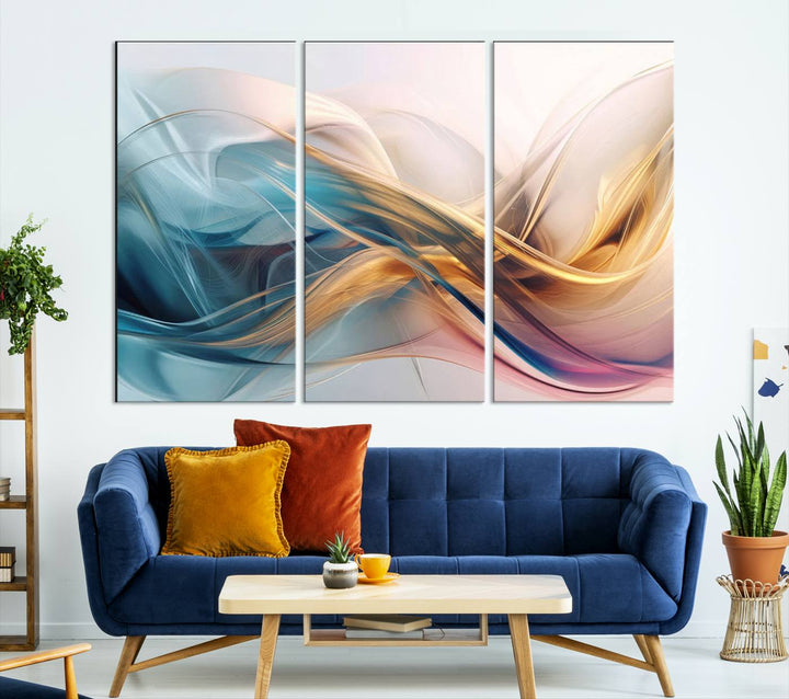 Abstract Turquoise Yellow Wall Art Canvas Print