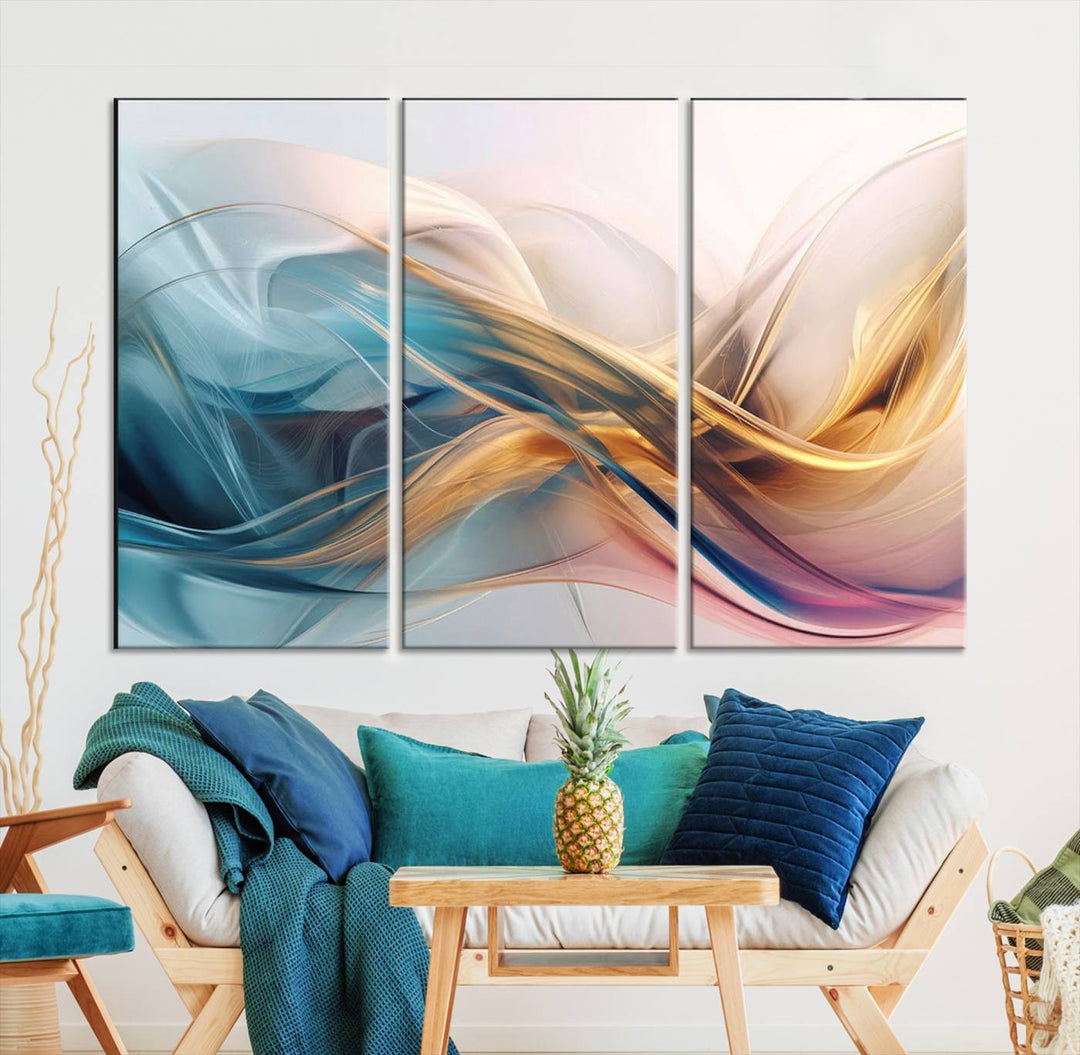 Abstract Turquoise Yellow Wall Art Canvas Print