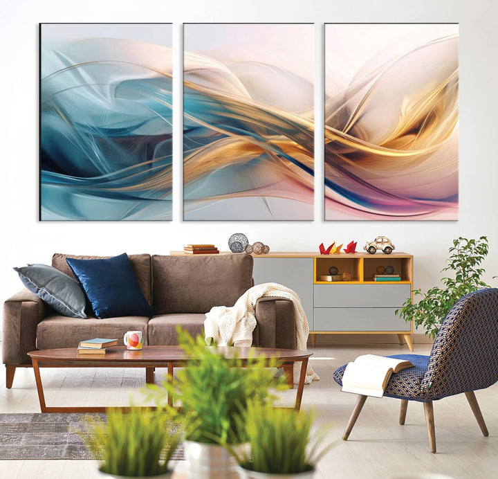 Abstract Turquoise Yellow Wall Art Canvas Print