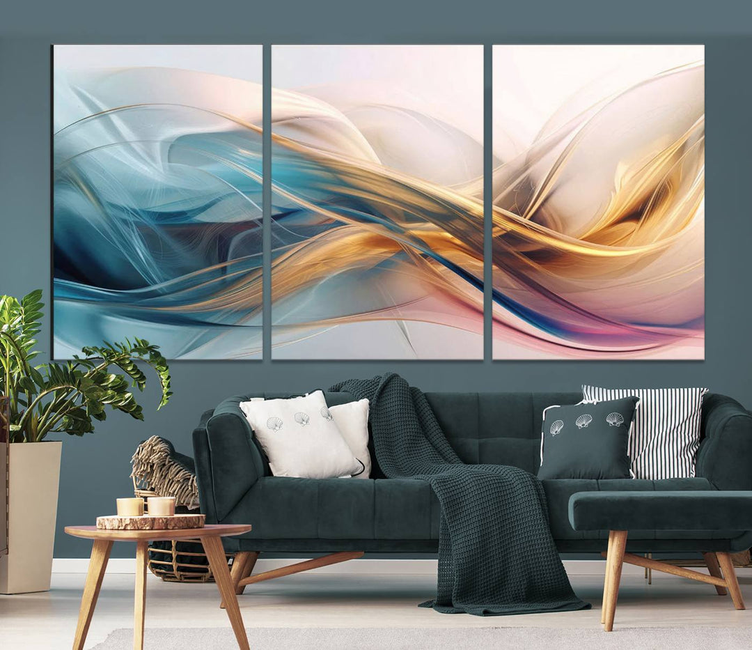 Abstract Turquoise Yellow Wall Art Canvas Print