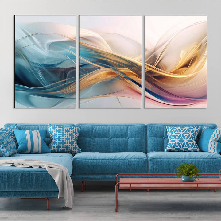 Abstract Turquoise Yellow Wall Art Canvas Print