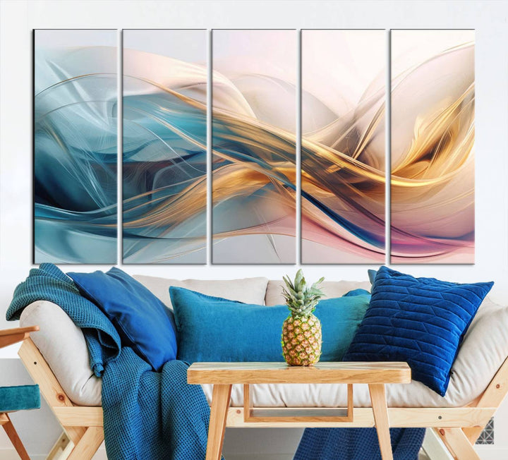 Abstract Turquoise Yellow Wall Art Canvas Print