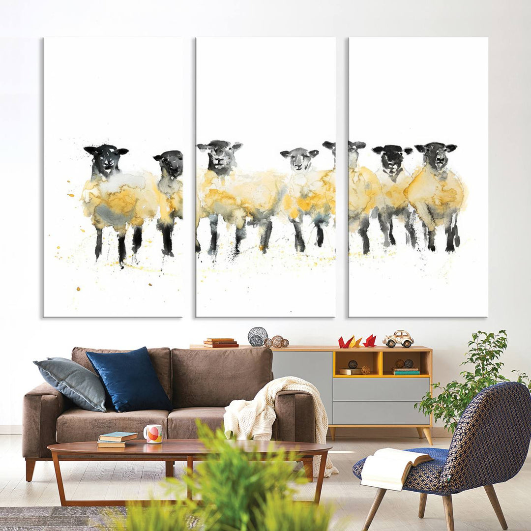 Abstract Watercolor Sheep Wall Art Canvas Print