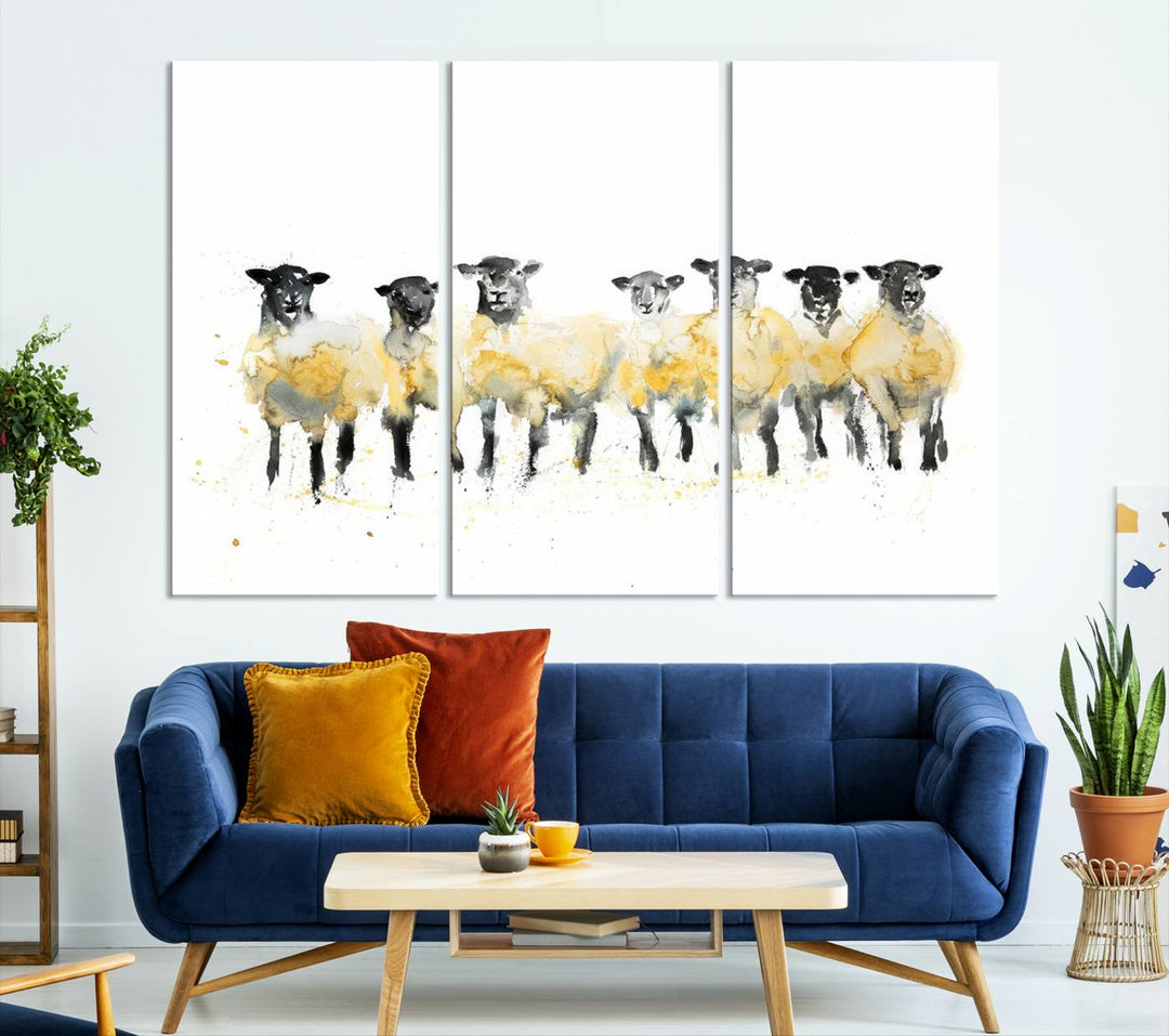 Abstract Watercolor Sheep Wall Art Canvas Print