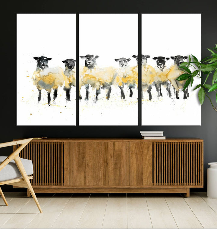 Abstract Watercolor Sheep Wall Art Canvas Print