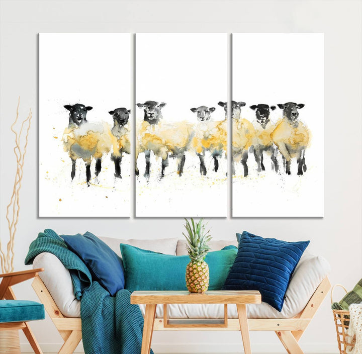 Abstract Watercolor Sheep Wall Art Canvas Print