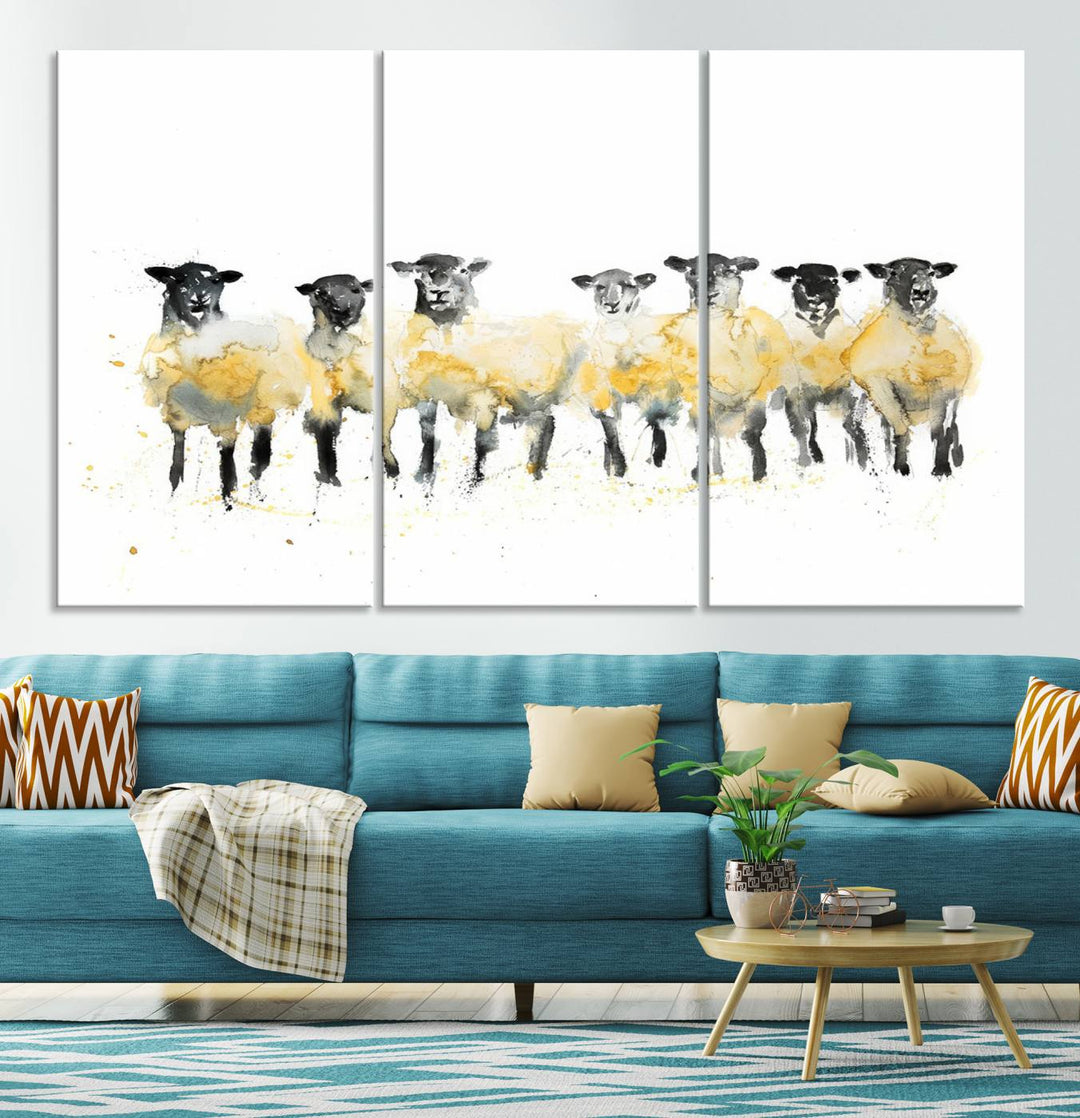 Abstract Watercolor Sheep Wall Art Canvas Print