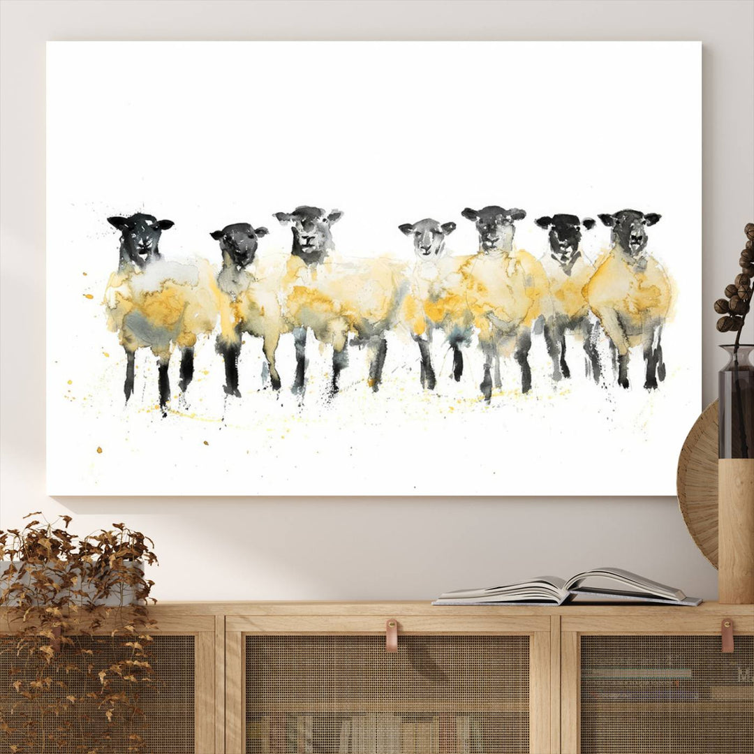 Abstract Watercolor Sheep Wall Art Canvas Print