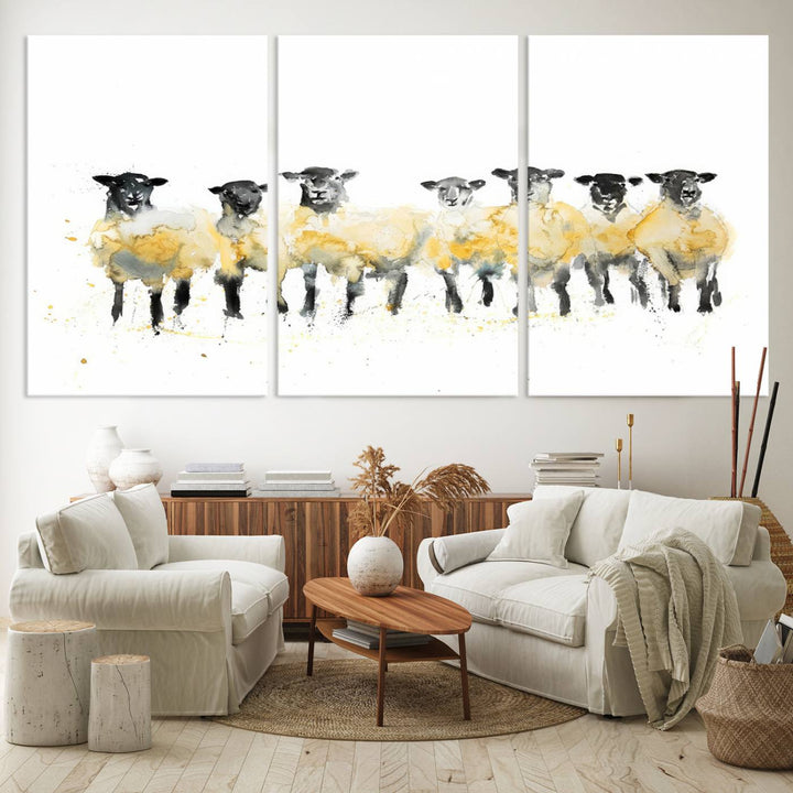 Abstract Watercolor Sheep Wall Art Canvas Print