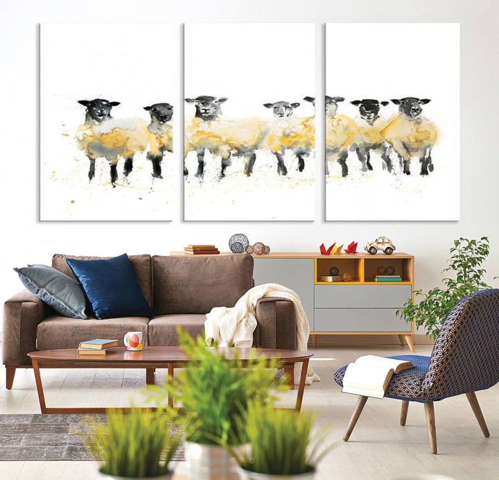 Abstract Watercolor Sheep Wall Art Canvas Print