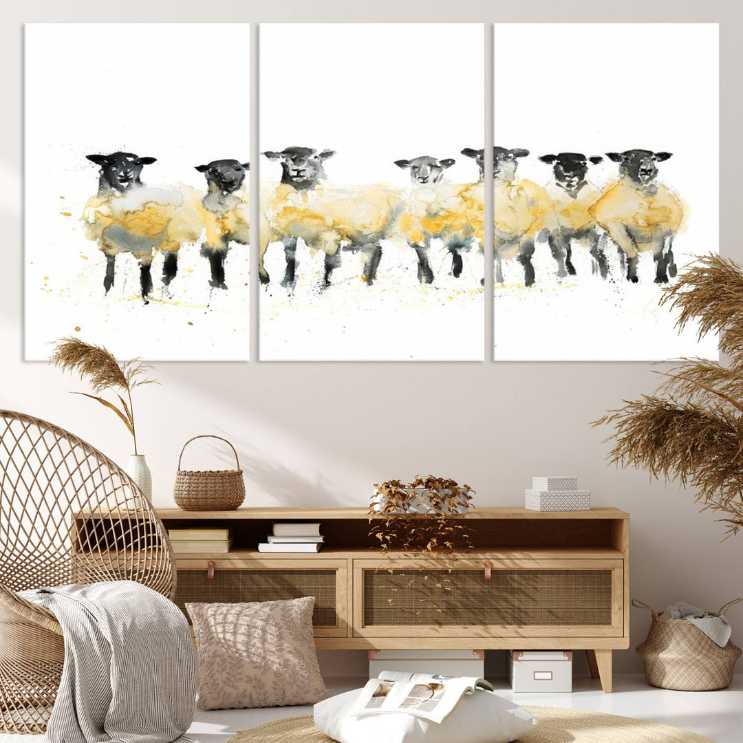 Abstract Watercolor Sheep Wall Art Canvas Print