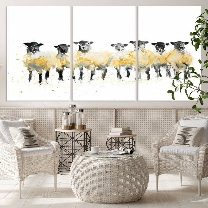 Abstract Watercolor Sheep Wall Art Canvas Print