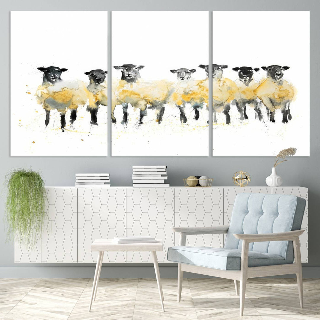 Abstract Watercolor Sheep Wall Art Canvas Print