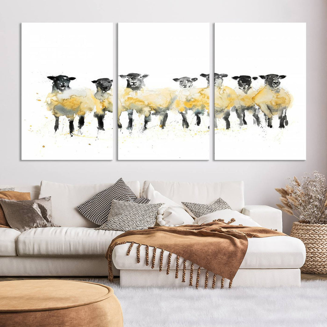 Abstract Watercolor Sheep Wall Art Canvas Print