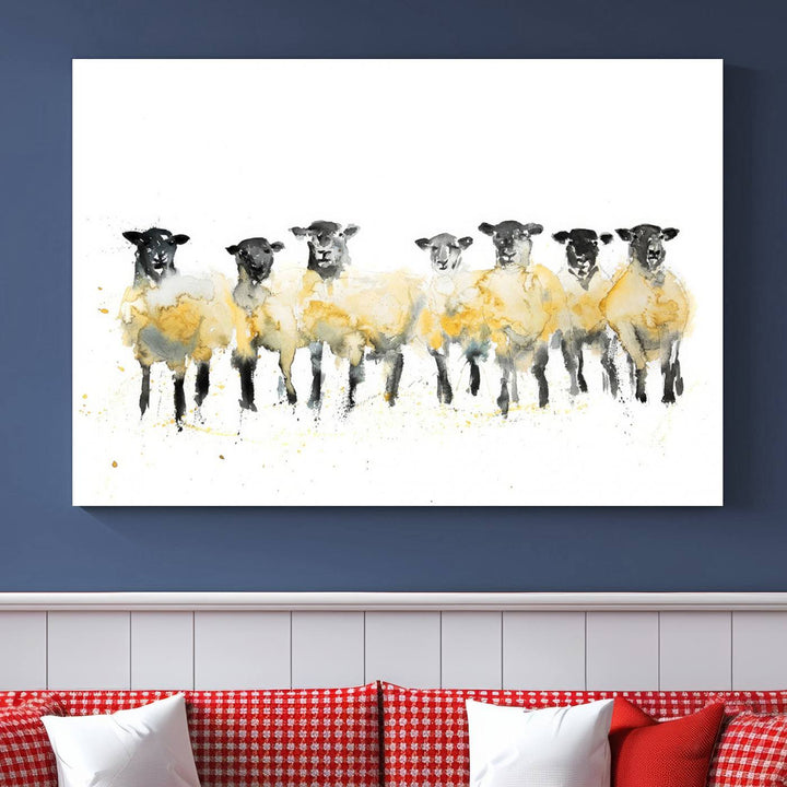 Abstract Watercolor Sheep Wall Art Canvas Print