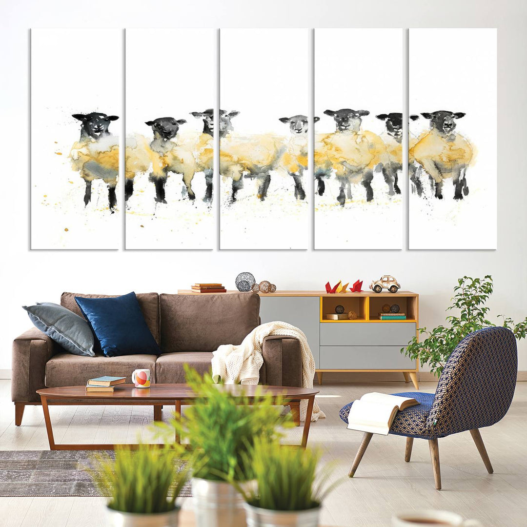 Abstract Watercolor Sheep Wall Art Canvas Print