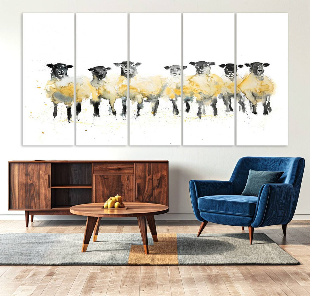 Abstract Watercolor Sheep Wall Art Canvas Print