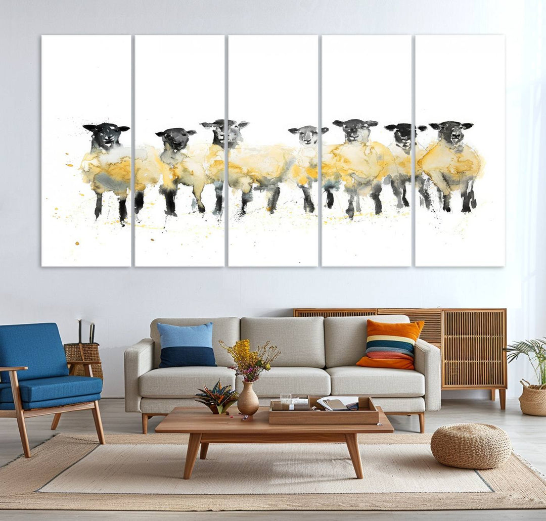 Abstract Watercolor Sheep Wall Art Canvas Print