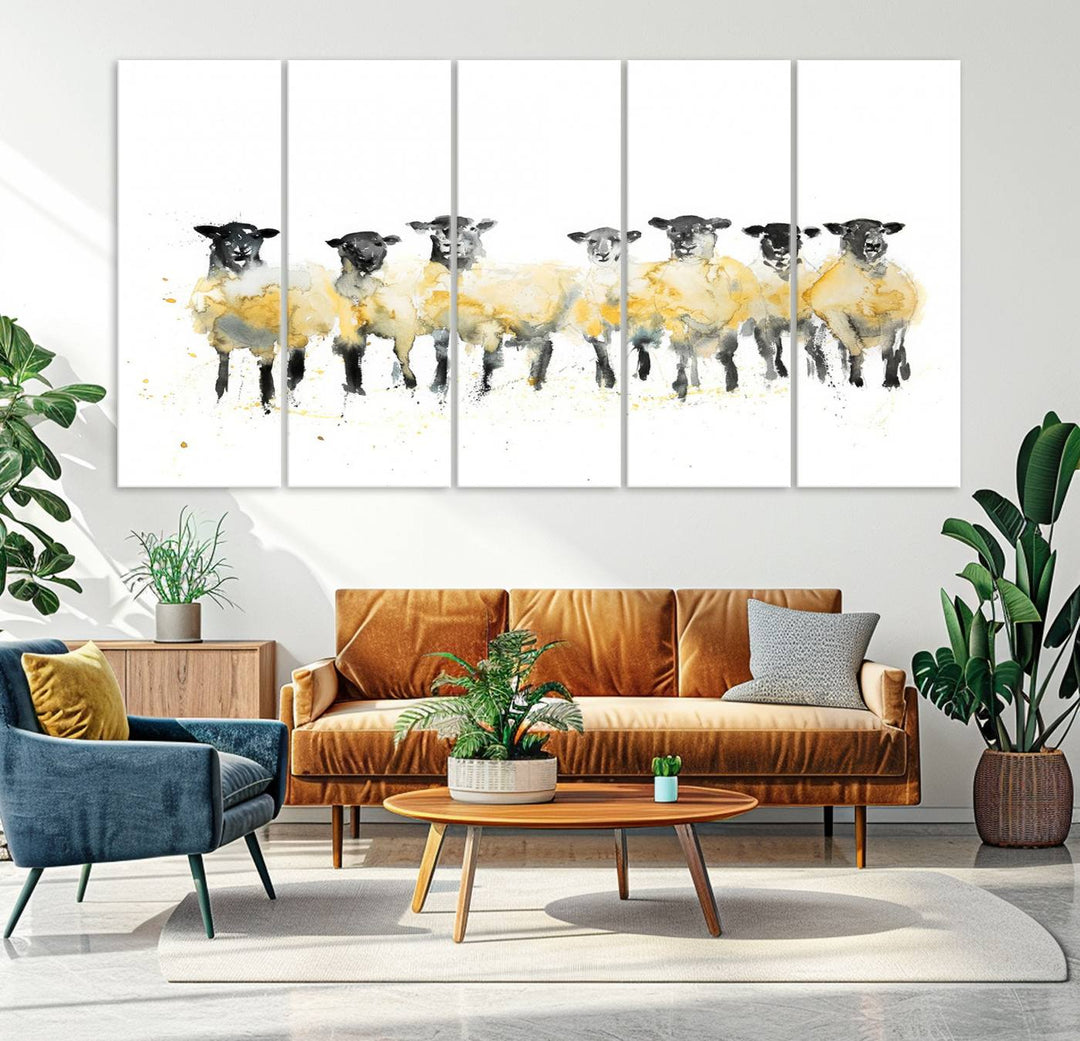 Abstract Watercolor Sheep Wall Art Canvas Print