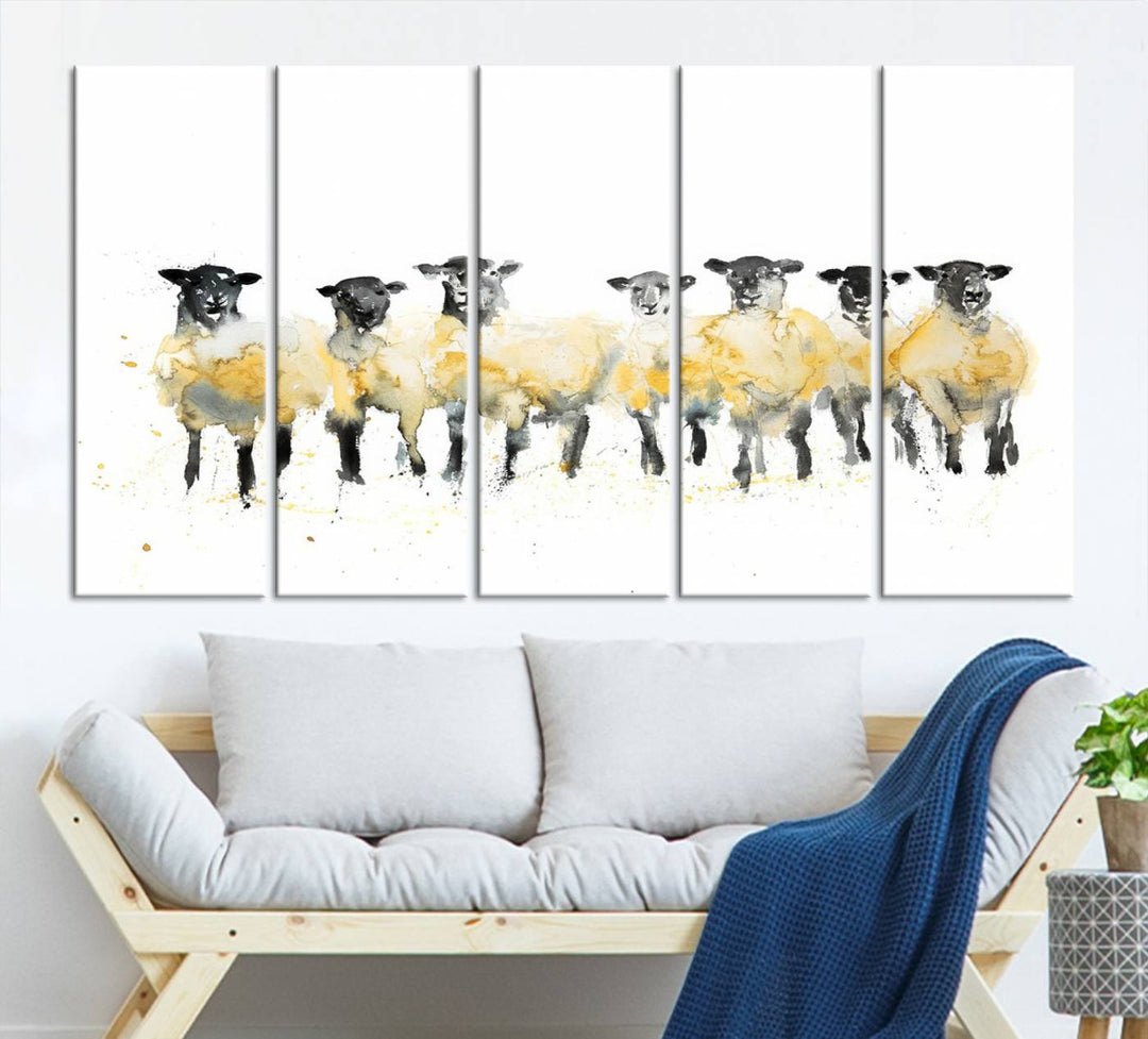 Abstract Watercolor Sheep Wall Art Canvas Print