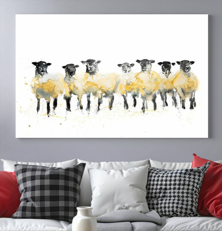 Abstract Watercolor Sheep Wall Art Canvas Print