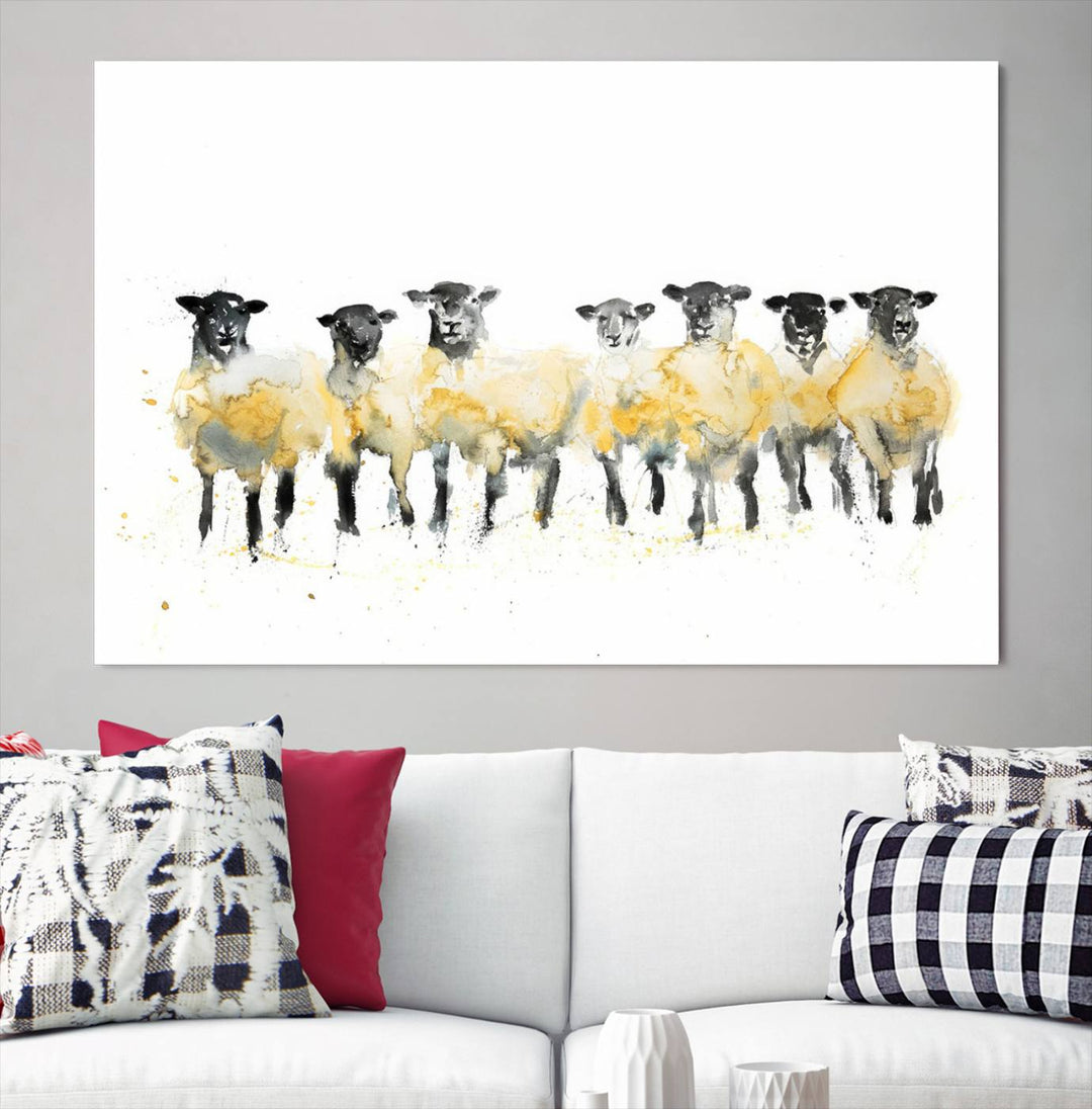 Abstract Watercolor Sheep Wall Art Canvas Print