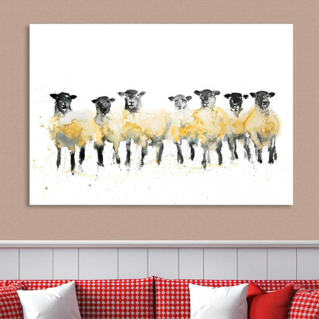 Abstract Watercolor Sheep Wall Art Canvas Print