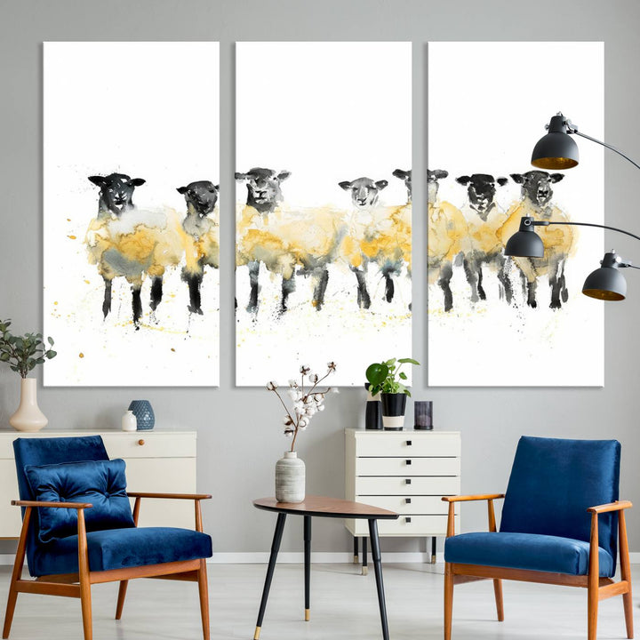 Abstract Watercolor Sheep Wall Art Canvas Print