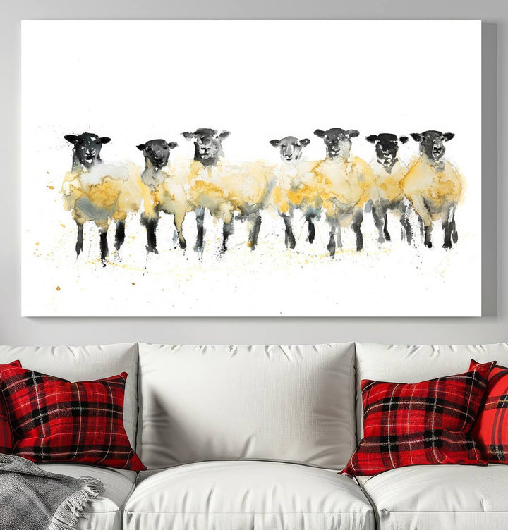 Abstract Watercolor Sheep Wall Art Canvas Print