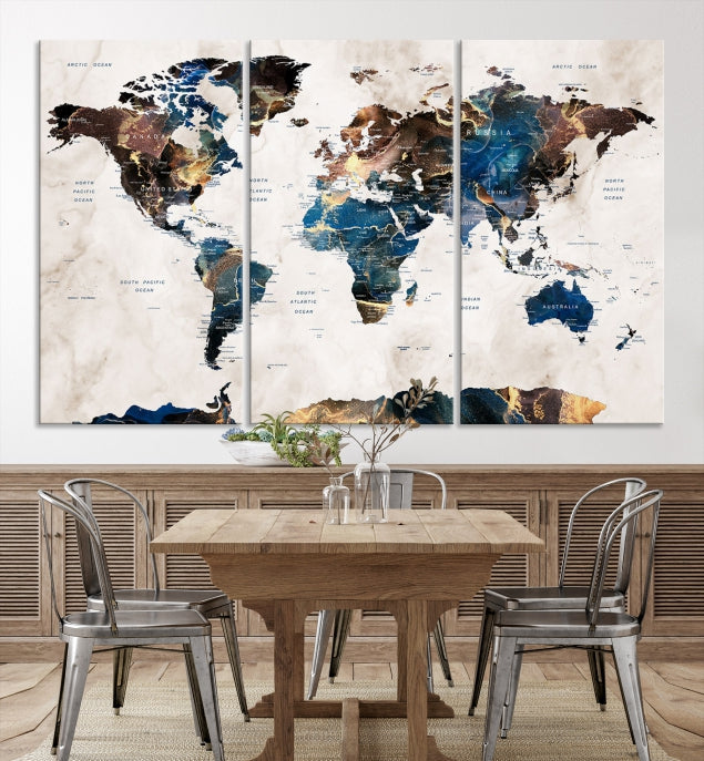 Extra Large Abstract Watercolor World Map Wall Art Canvas Print