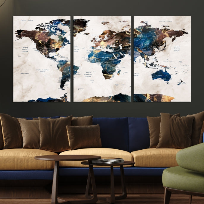 Extra Large Abstract Watercolor World Map Wall Art Canvas Print