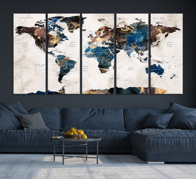 Extra Large Abstract Watercolor World Map Wall Art Canvas Print